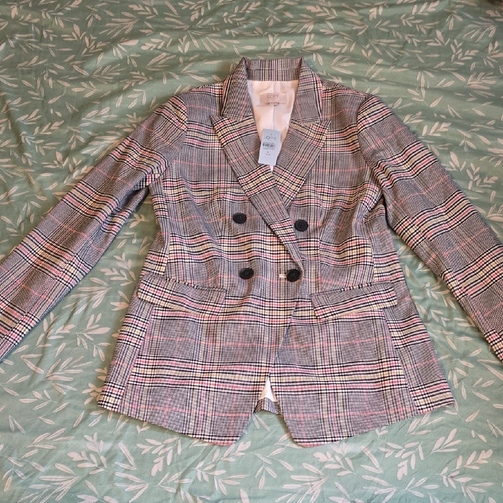 LOFT Multicolor Plaid Double-Breasted Blazer
